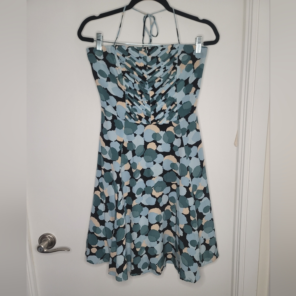 RW & Co. -Sz 8/M- SILK Blue Pattern Fit & Flare Mini Dress